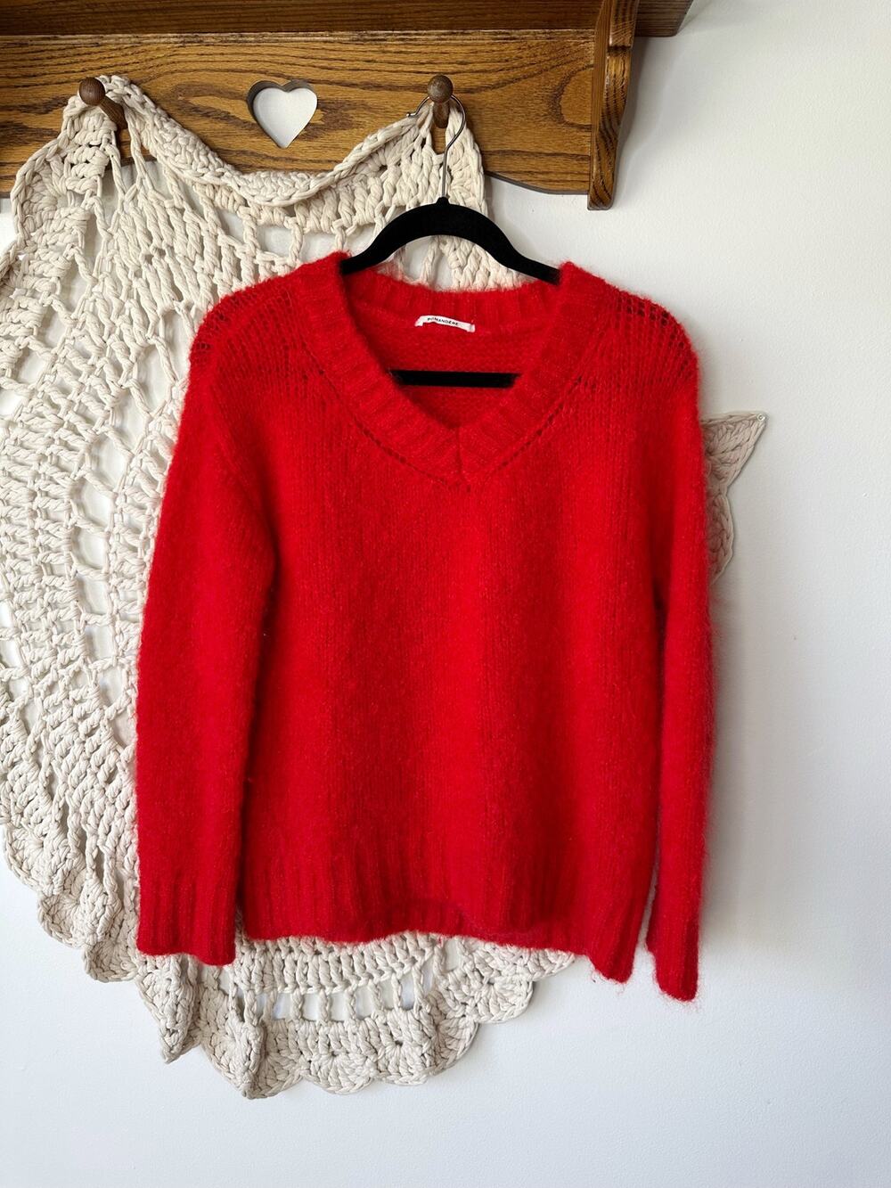 Pomandere Red Mohair V Neck Sweater Size 4